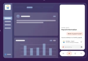 Apty OneX interface showcasing a conversation in Workday where the user asks for payroll information